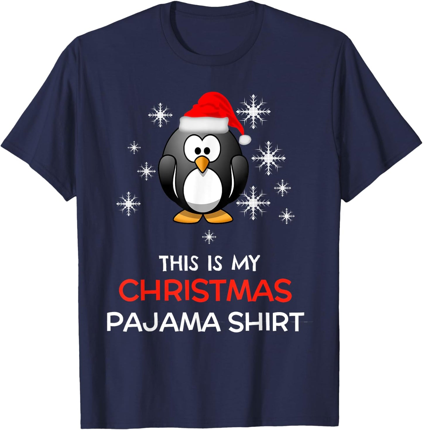 This is My Christmas Pajama Shirt Penguin Santa T-Shirt - T-Shirt | Navy