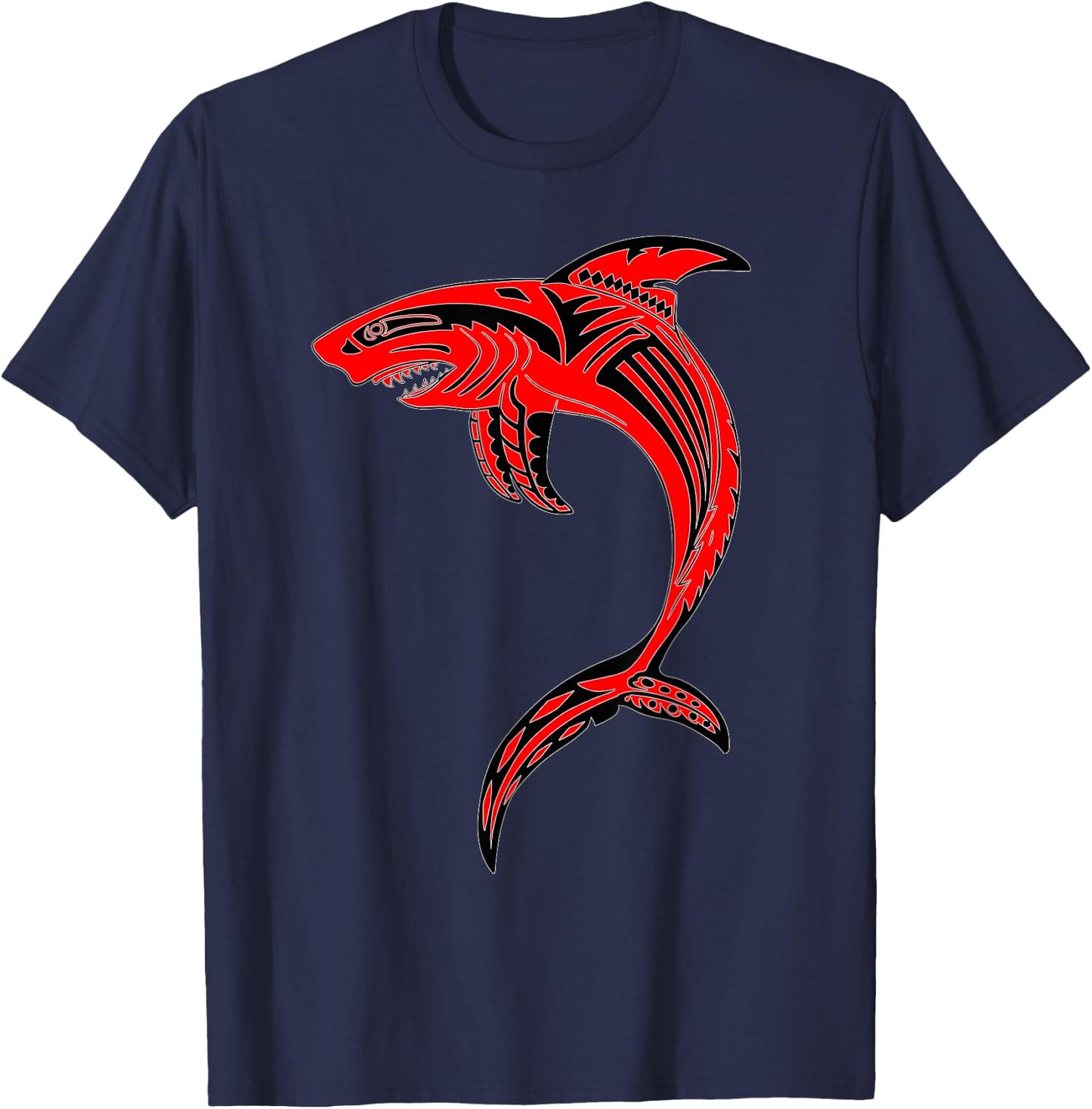 Maori Shark Inspirational Tribal Animal Art T-Shirt - T-Shirt | Navy