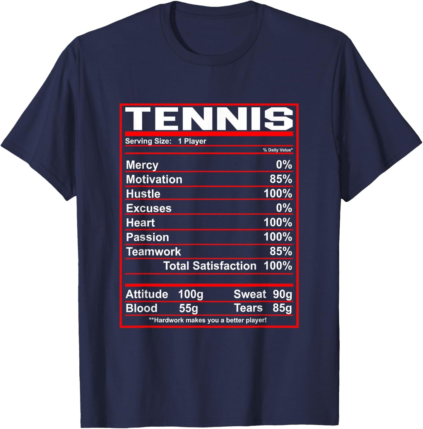 Funny Tennis Nutrition Facts T-Shirt - T-Shirt | Navy