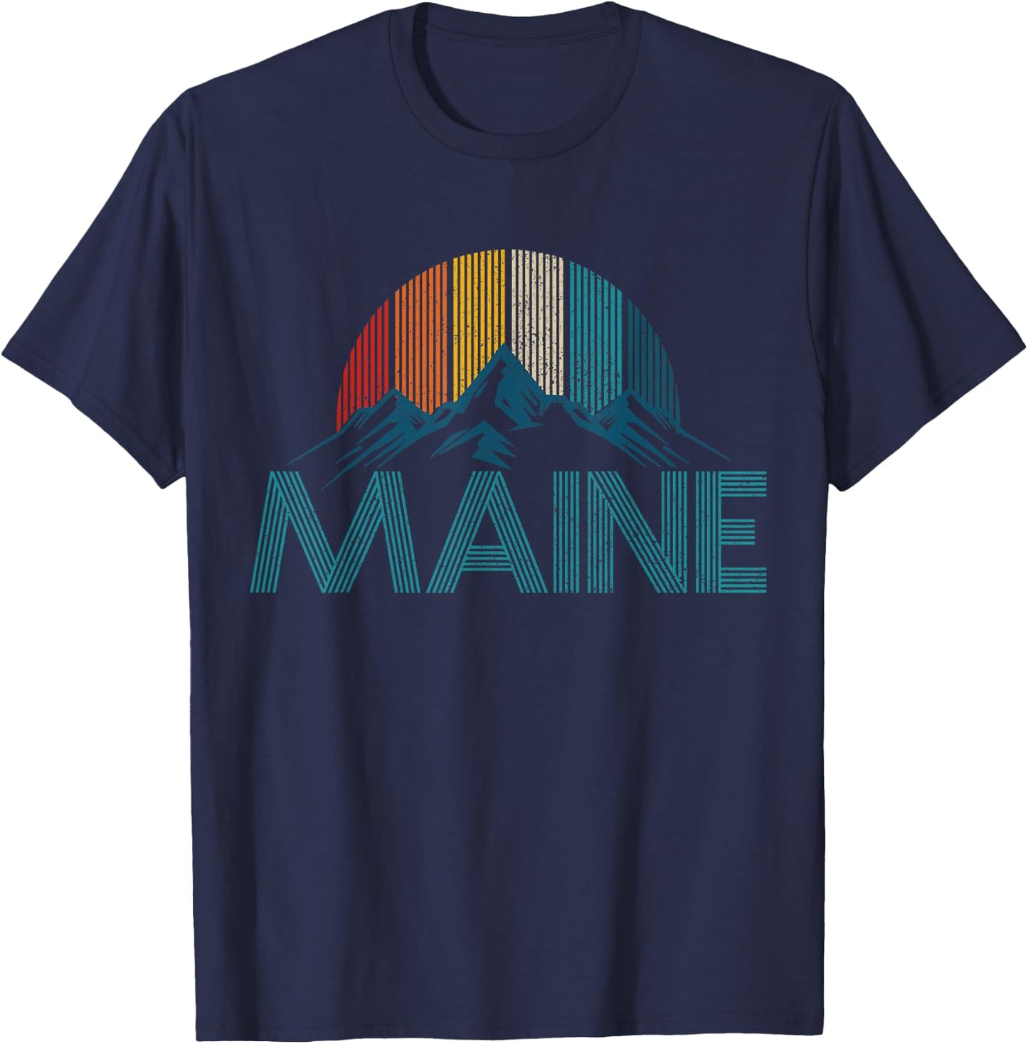 Maine Vintage Retro Mountains Souvenir Gift T-Shirt - T-Shirt | Navy