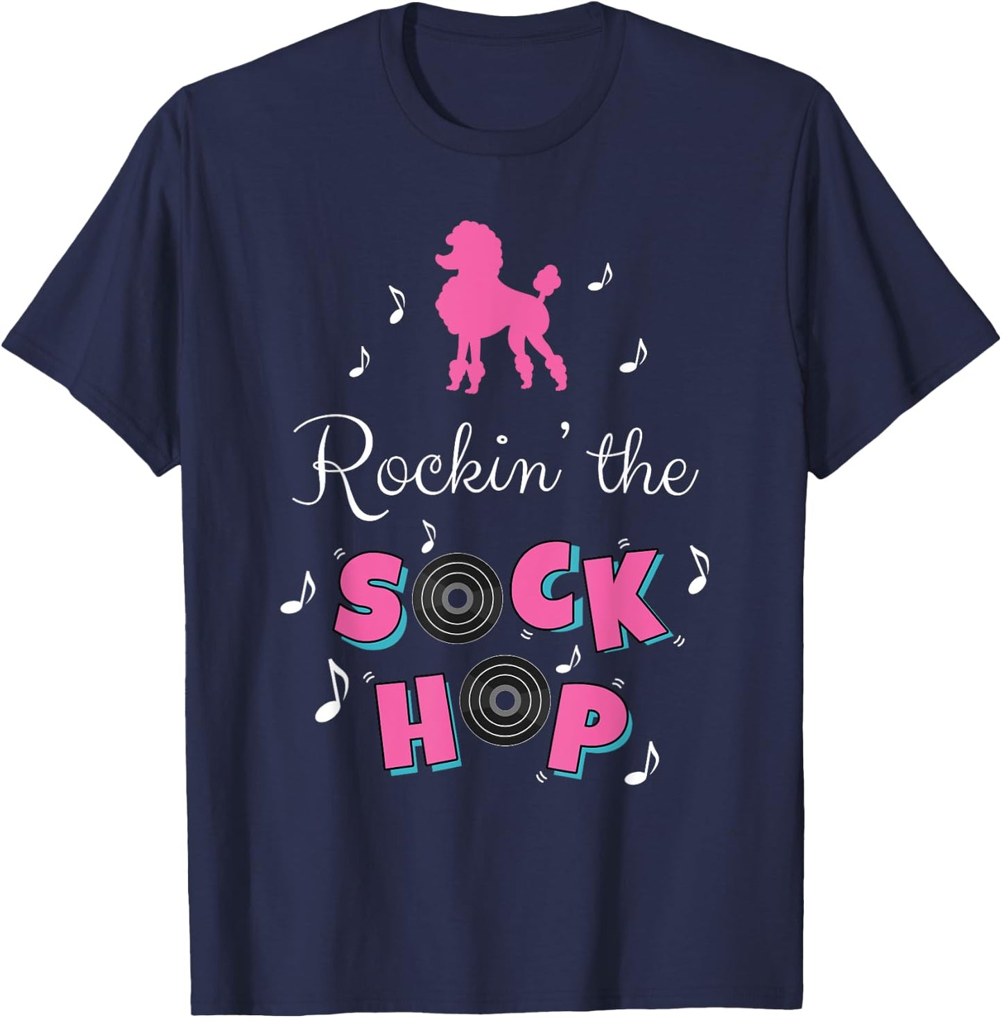 Sock Hop Costume Girls Women Pink Poodle T-Shirt - T-Shirt | Navy
