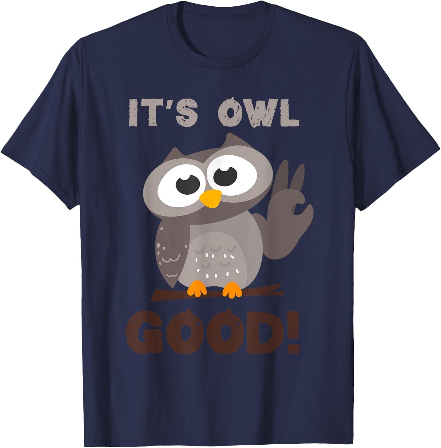 Too Cute Owl Good Pun Design For Girls & Boys -Adults & Kids , Black, Small, Short Sleeve, Classic Fit, Cotton, Polyester T-Shirt - T-Shirt | Navy