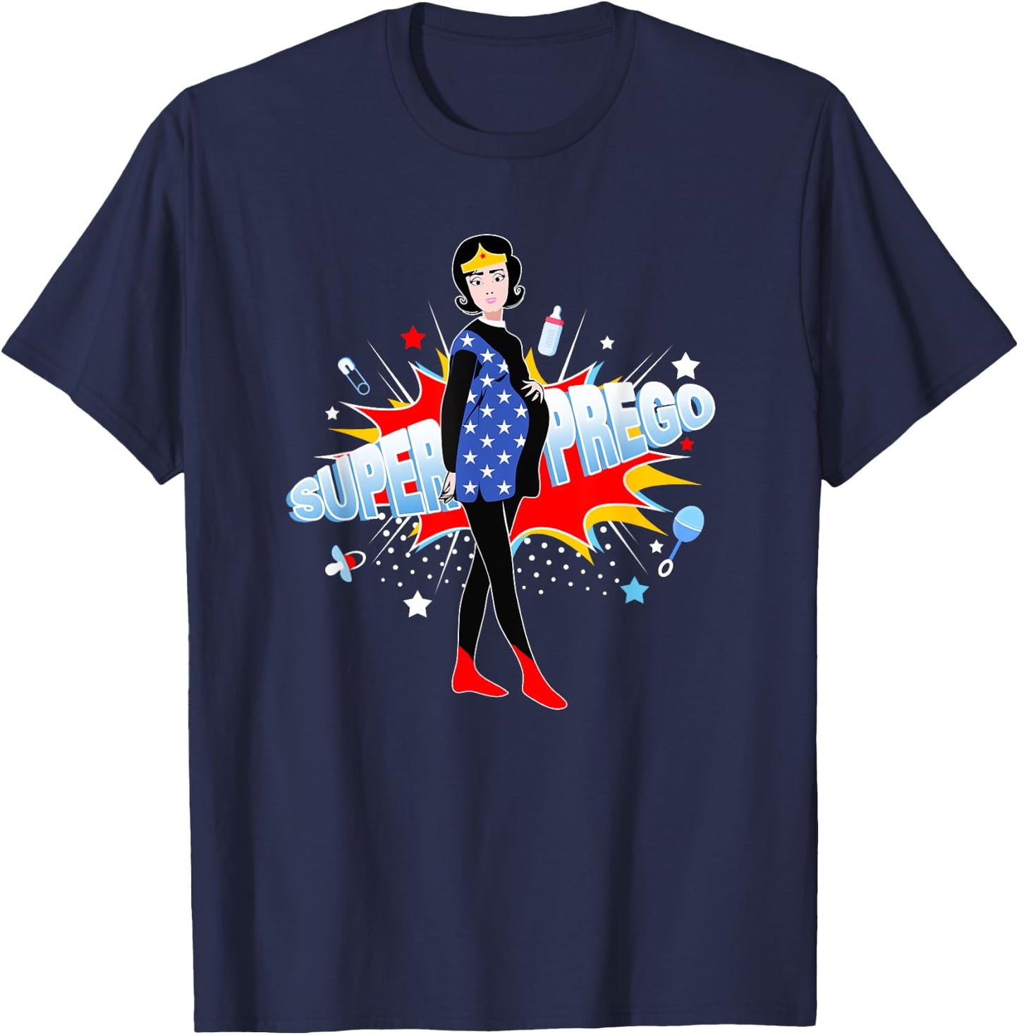 Funny Pregnancy, Super Prego Mom Pregnant T-Shirt - T-Shirt | Navy
