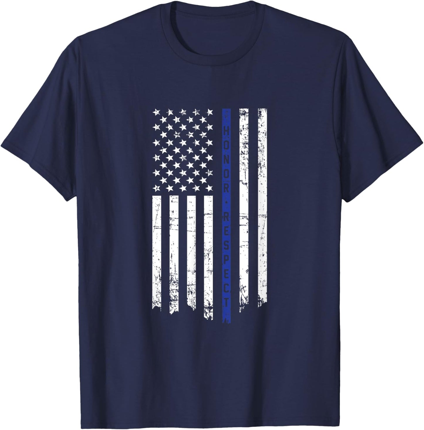 Honor & Respect Police Officer Thin Blue Line Flag T-Shirt - T-Shirt | Navy