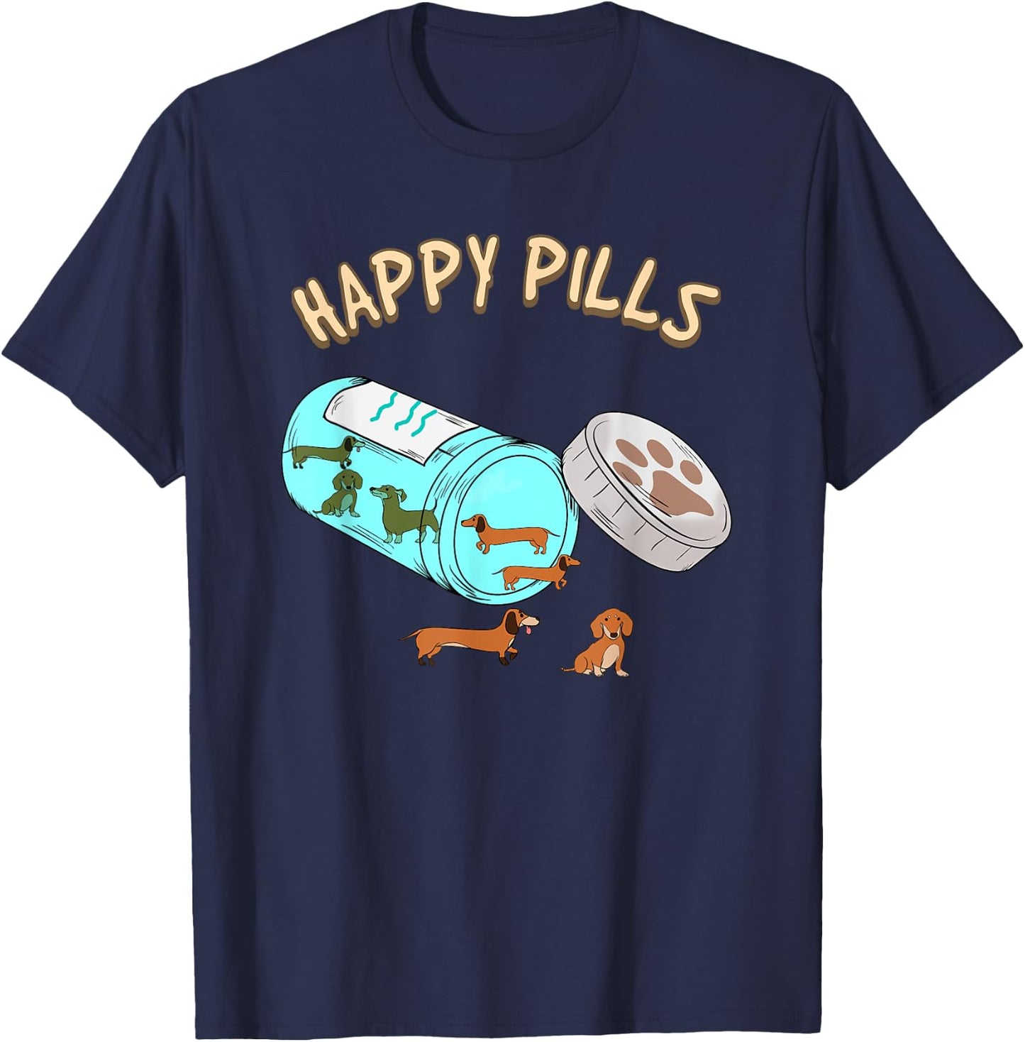 Happy Pills Dachshund Shirt, Dog Lover Gift Women Girls Kids T-Shirt - T-Shirt | Navy