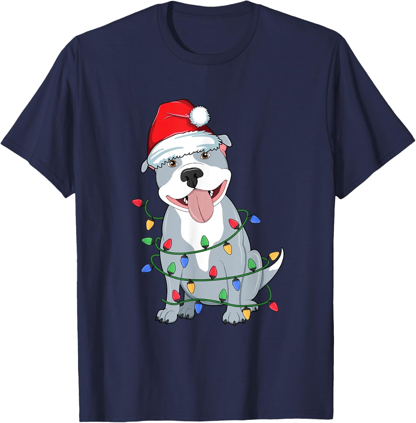 Pitbull Christmas Tree Lights Kawaii Pitty Dog Lover Xmas Men Women Kids T-Shirt - T-Shirt | Navy