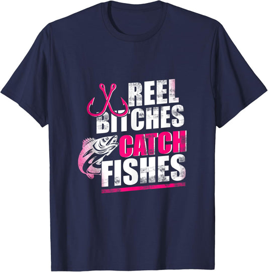 Reel Bitches Catch Fishes Funny Fishing T-Shirt - T-Shirt | Navy