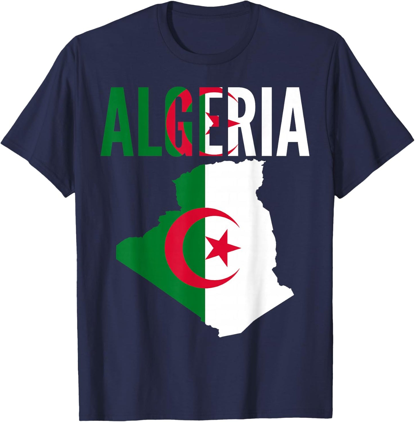 Algerian - Algeria Country Map Flag T-Shirt - T-Shirt | Navy