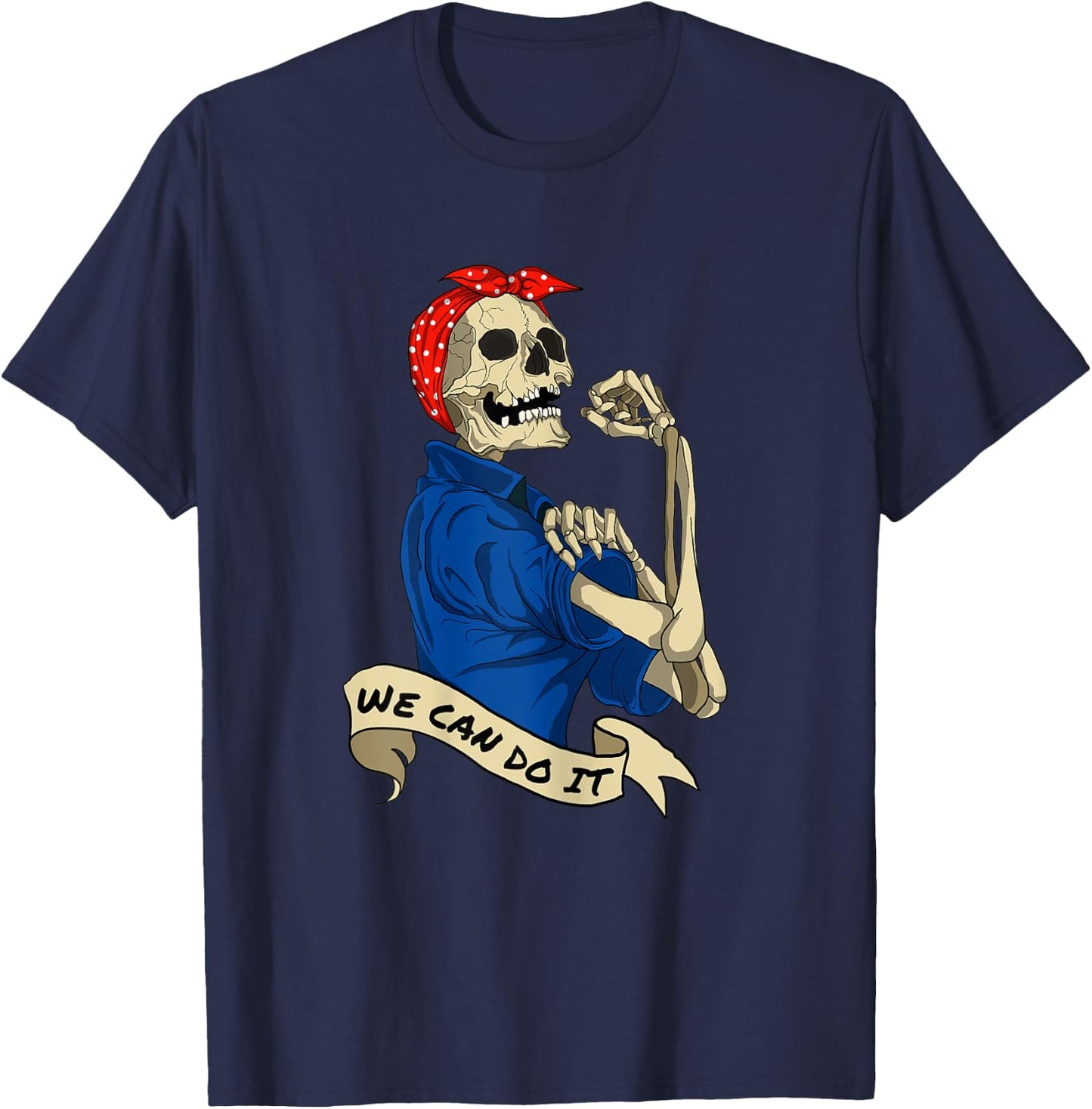 Rosie Riveter We Can do It Skeleton Halloween Party Costume T-Shirt - T-Shirt | Navy