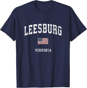Leesburg Virginia VA Vintage American Flag Sports Design Kids Men T-Shirt - T-Shirt | Navy