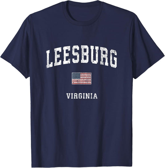 Leesburg Virginia VA Vintage American Flag Sports Design Kids Men T-Shirt - T-Shirt | Navy