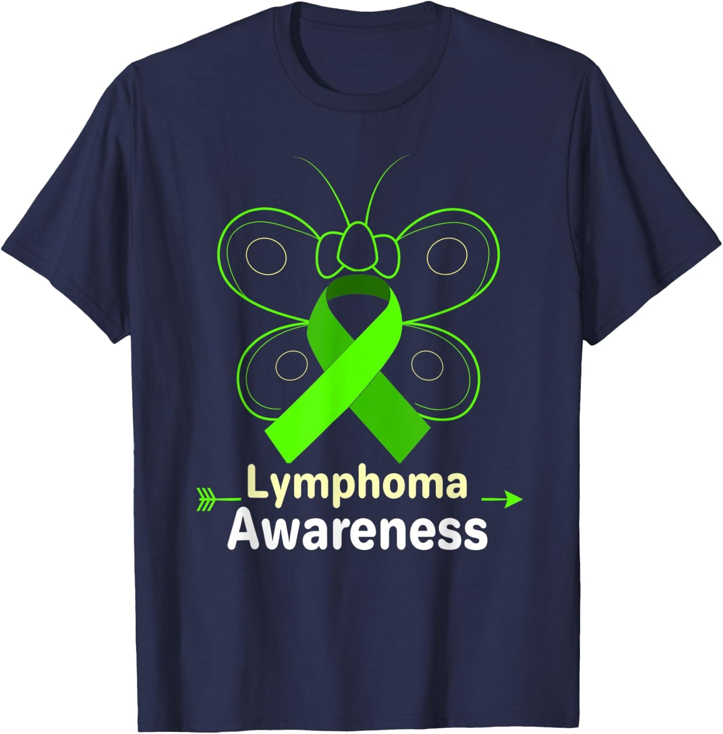 Butterfly Products Lymphoma Ribbon Lymphoma Awareness T-Shirt - T-Shirt | Navy