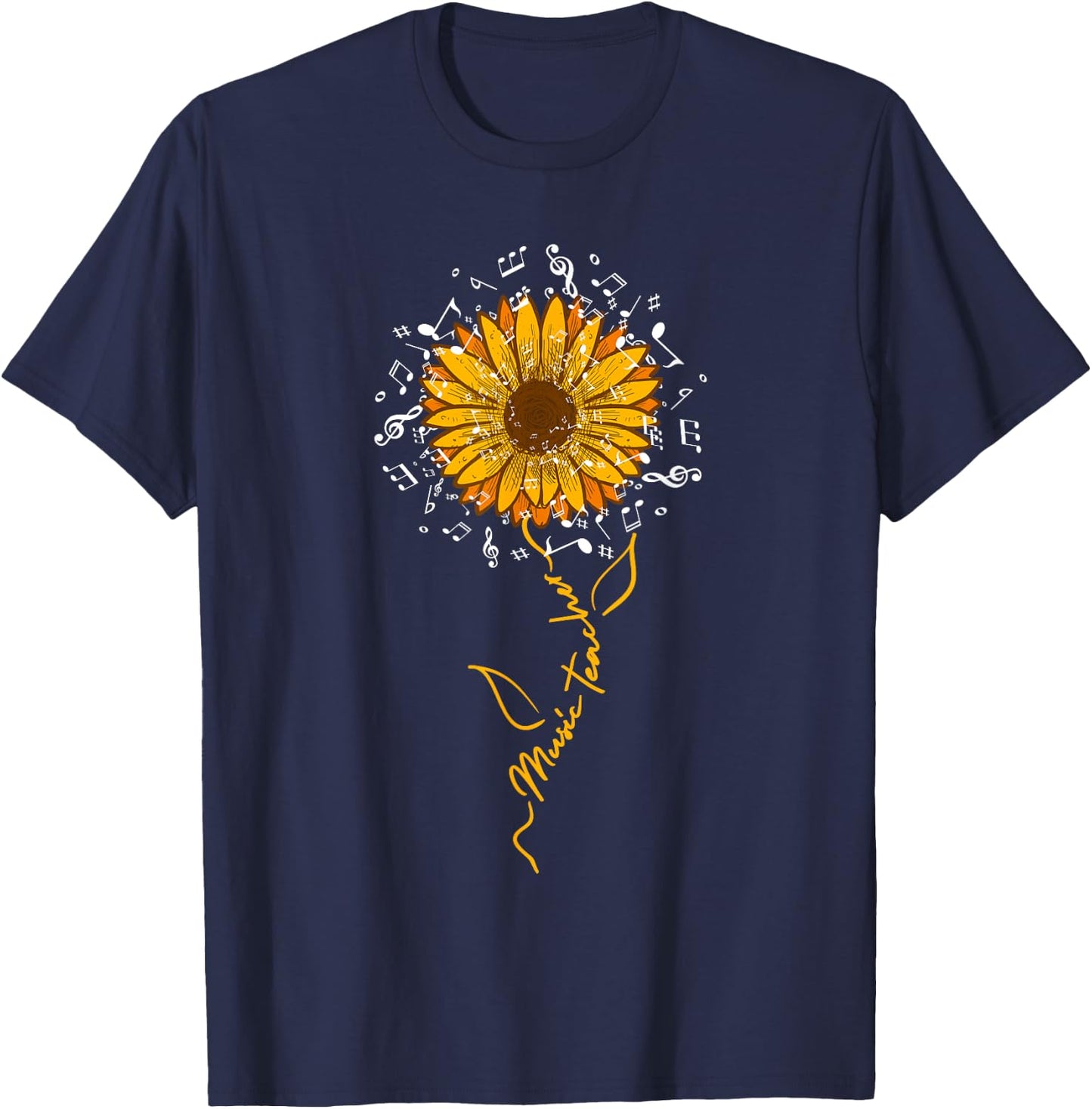 Music Teacher Shirt Sunflower Music Notes Musician Singer T-Shirt - T-Shirt | Navy