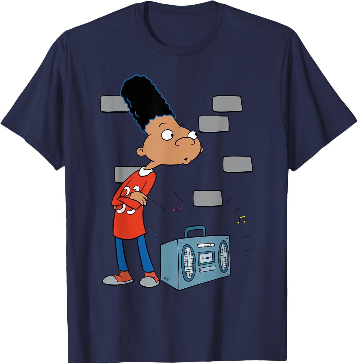Hey Arnold! Gerald Pose Next To Stereo T-Shirt - T-Shirt | Navy