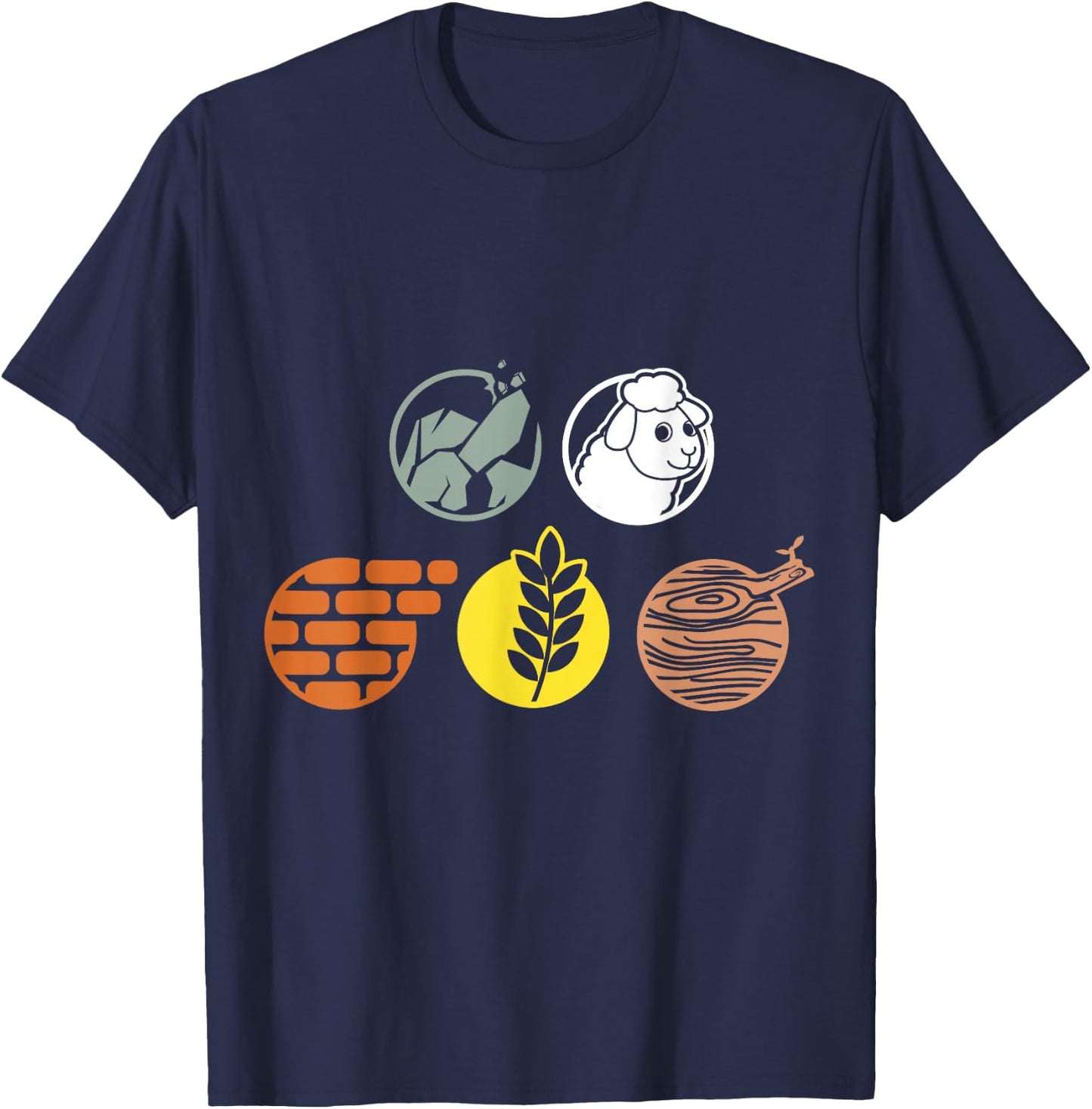 Life Components Brick, Wood, Rock, Wheat, Sheep T-Shirt - T-Shirt | Navy