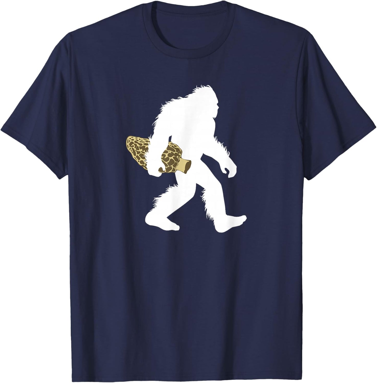 Bigfoot with Morel Mushroom Shirt, Sasquatch Fungi Gift T-Shirt - T-Shirt | Navy