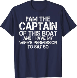 Funny Boat Captain Shirt Wife Permission Sea Husband T-Shirt - T-Shirt | Navy