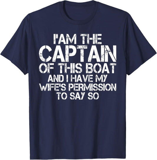 Funny Boat Captain Shirt Wife Permission Sea Husband T-Shirt - T-Shirt | Navy