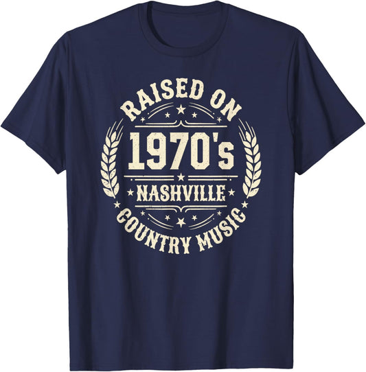 Raised On 1970s Nashville Country Music - Vintage Western T-Shirt - T-Shirt | Navy