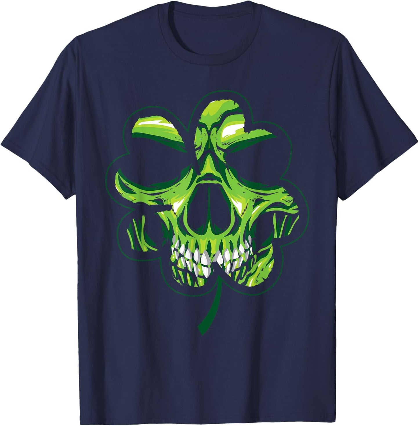 St Patricks Day Shirt Shamrock Skull Biker T-Shirt - T-Shirt | Navy