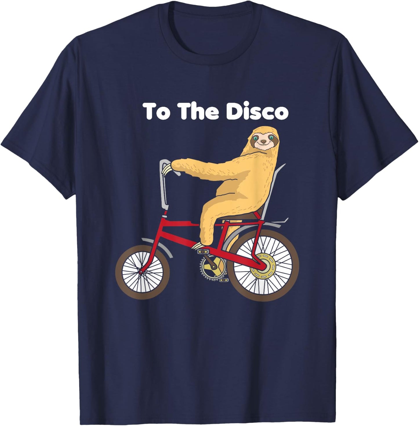 To The Disco Shirt - Sloth Riding Vintage Retro Bike T-Shirt - T-Shirt | Navy