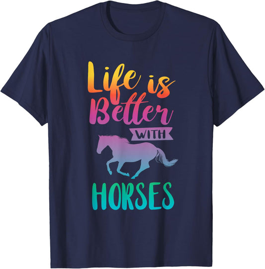 Cute Life Is Better With Horses Horseback Riding T-Shirt - T-Shirt | Navy