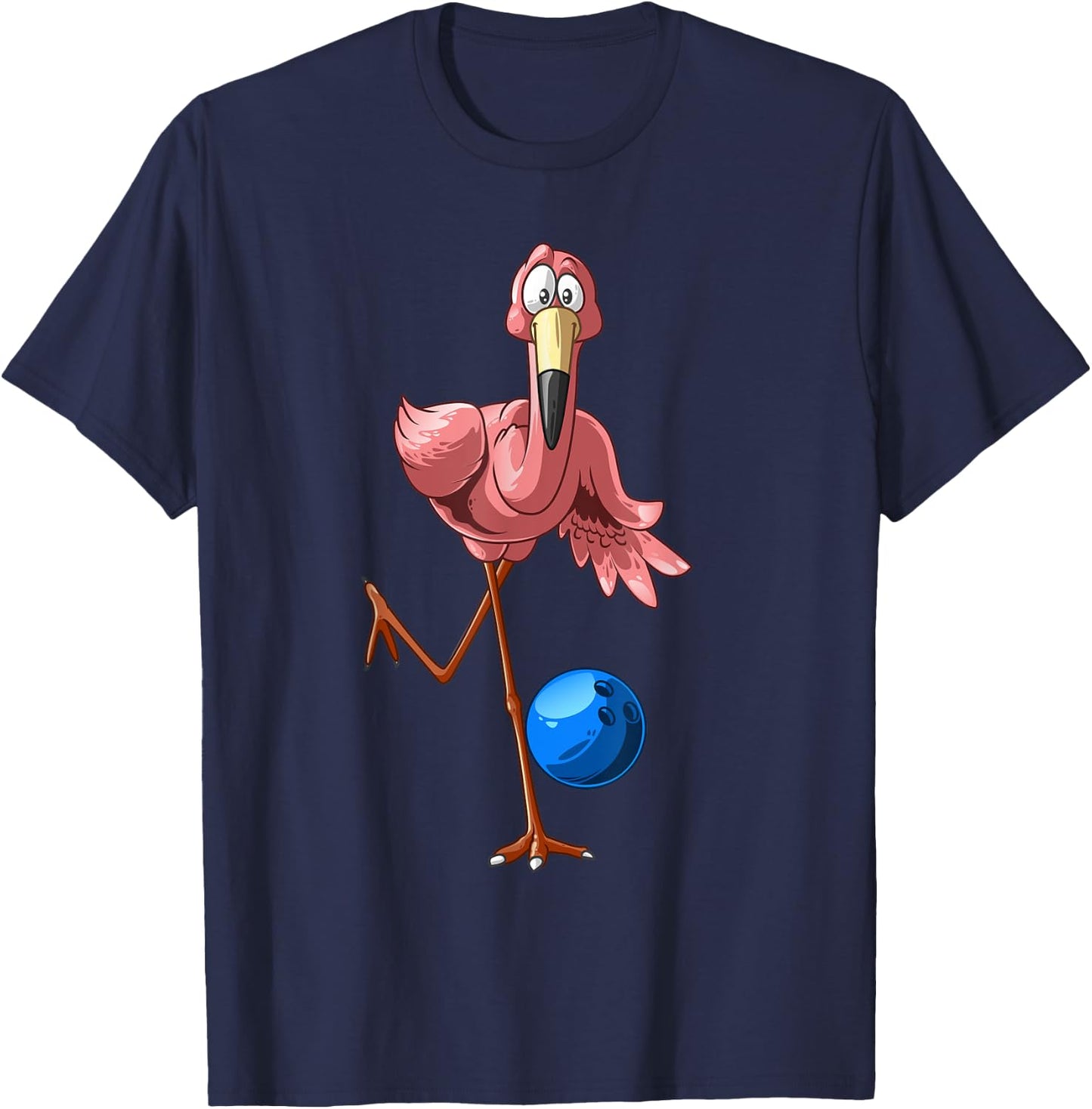 Cool Bowling Flamingo | Funny Shorebirds Lover Player Gift T-Shirt - T-Shirt | Navy