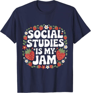 Social Studies Is My Jam History Civics Teacher Strawberry T-Shirt - T-Shirt | Navy