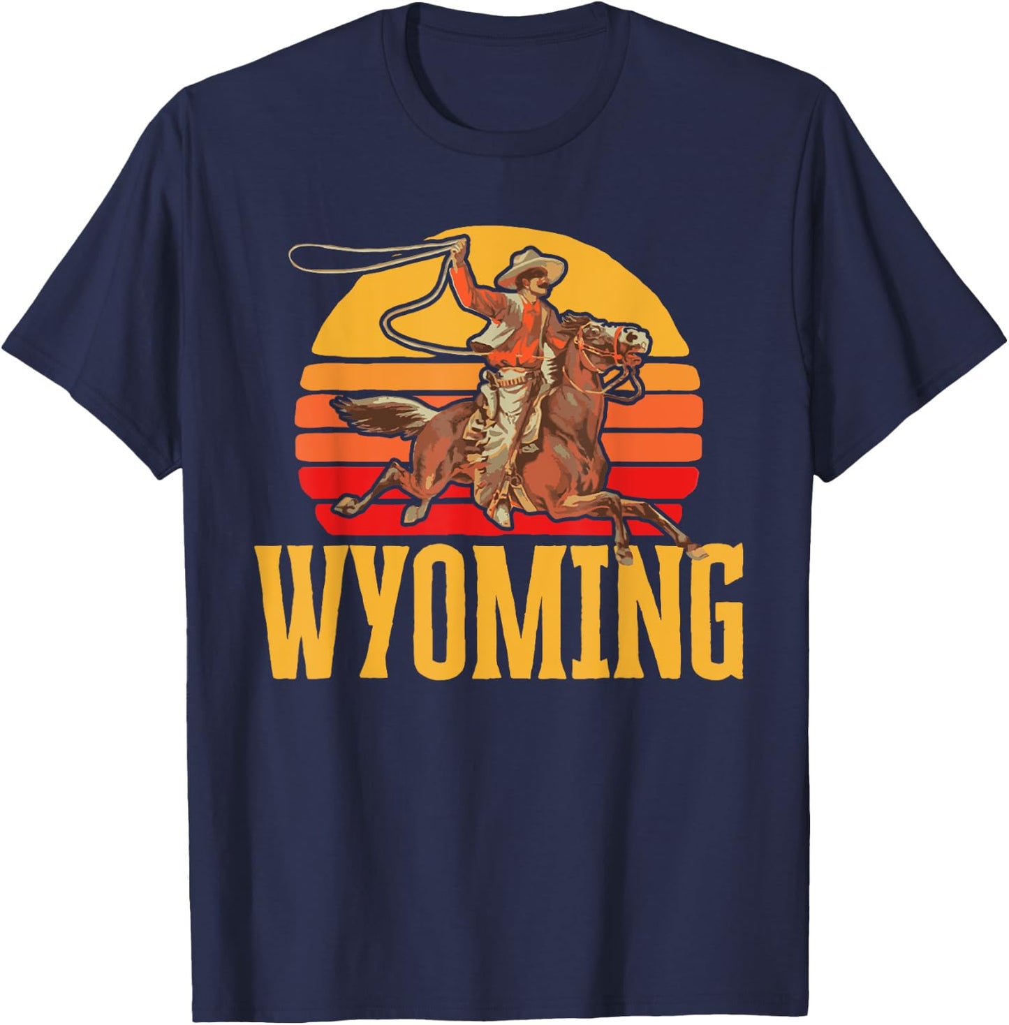 Out West Supply Co. Western Threads Wyoming Retro Roping Cowboy Vintage Graphic T-Shirt - T-Shirt | Navy