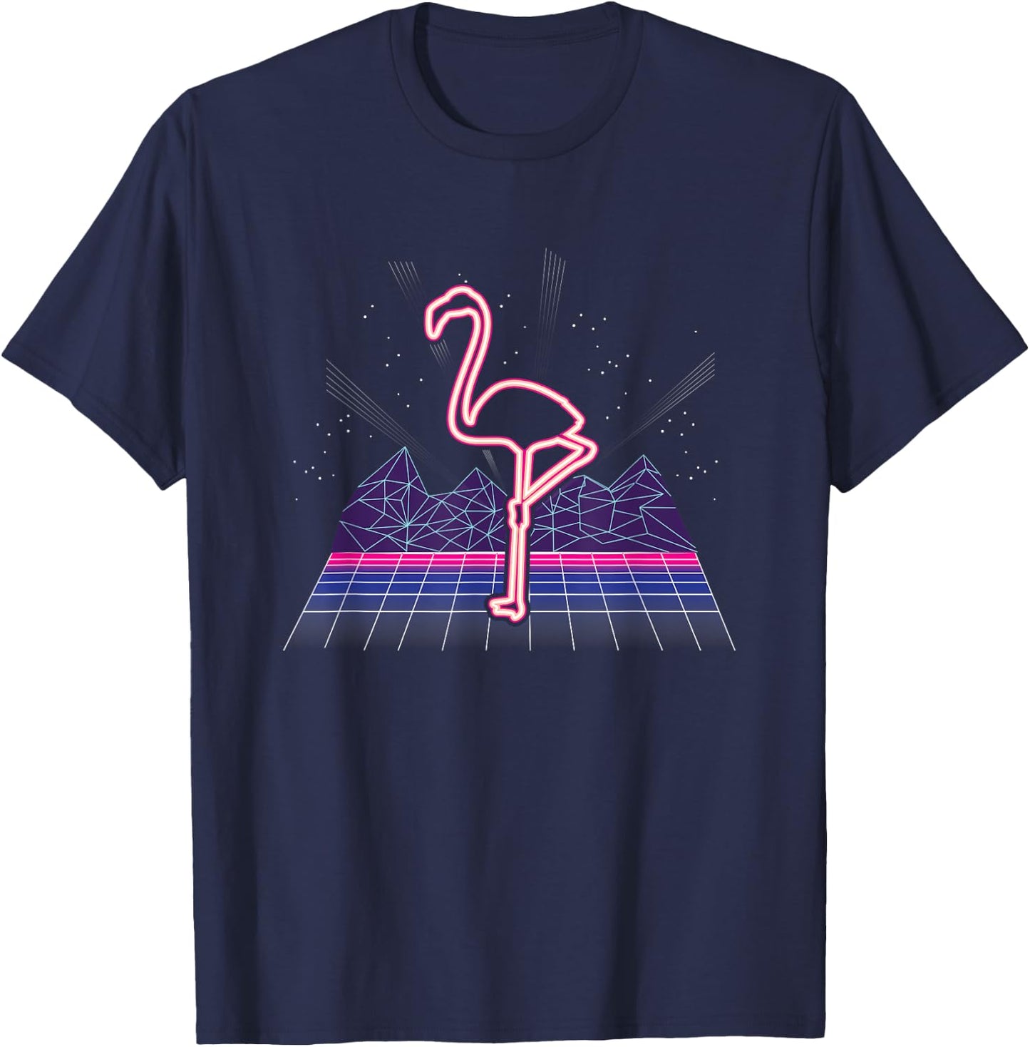 Retro Neon Flamingo 80s I 70s Nostalgic Gift T-Shirt - T-Shirt | Navy