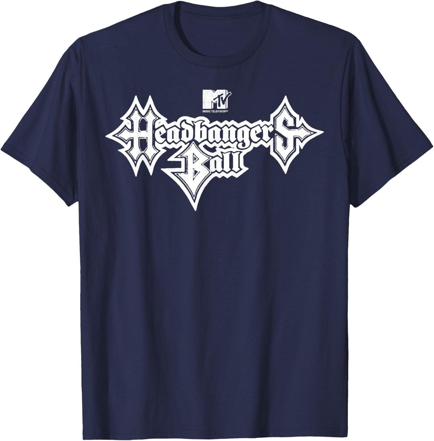 MTV Headbangers Ball: Classic Fit, Round Neck, Short Sleeve Black Metal Text T-Shirt - T-Shirt | Navy