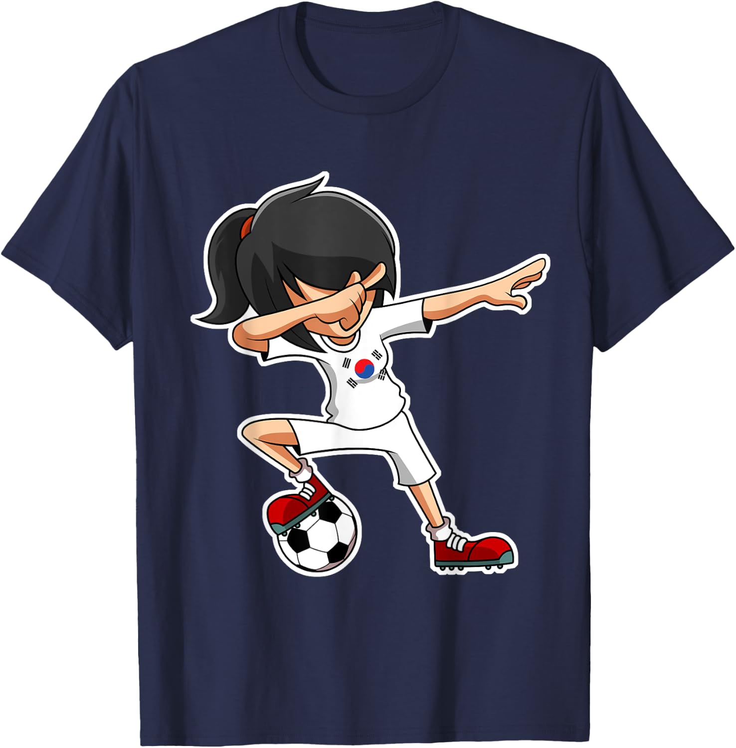 Dabbing Soccer Girl South Korea Shirt, Korean Flag Jersey T-Shirt - T-Shirt | Navy