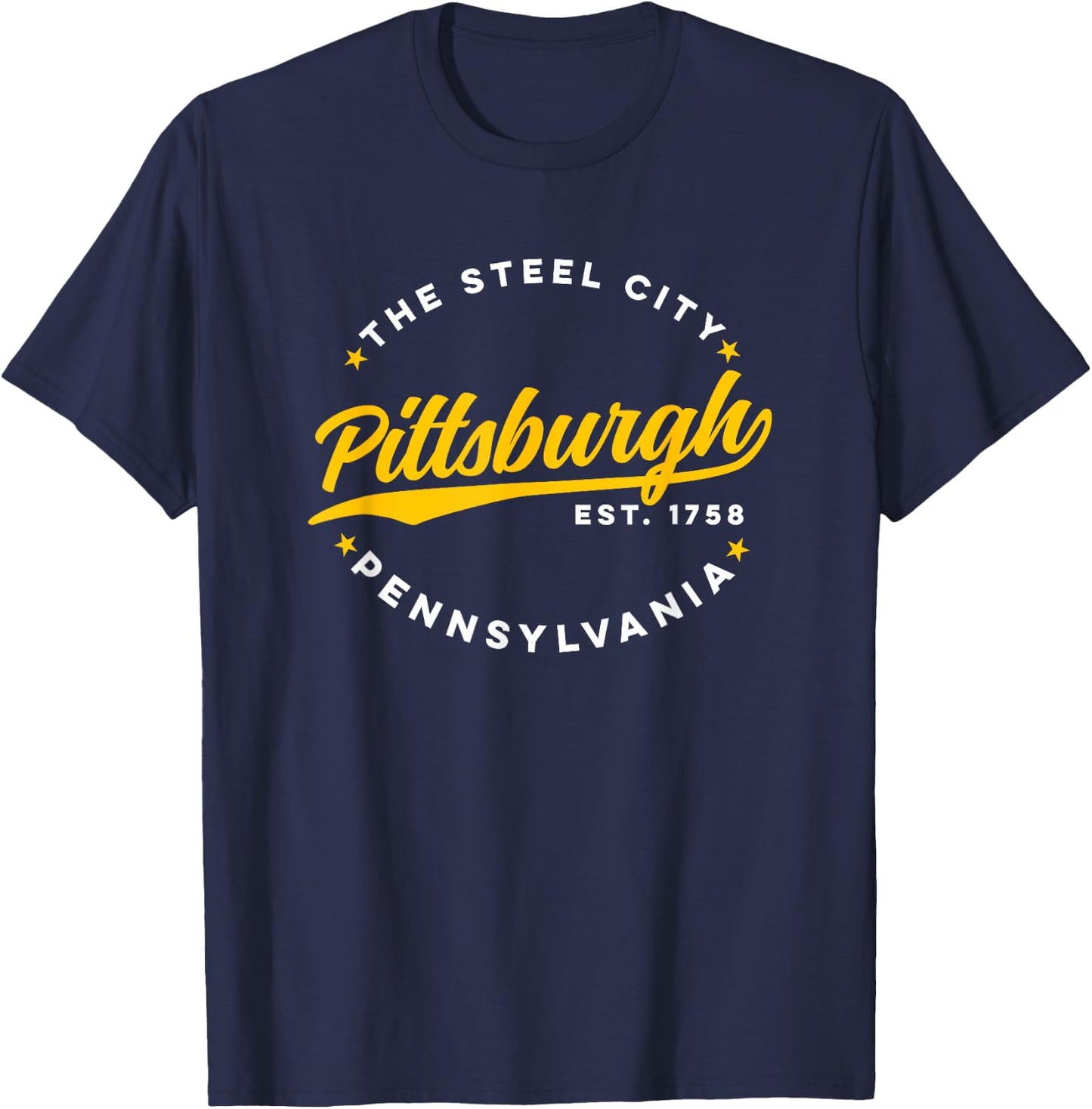 Vintage Pittsburgh Pennsylvania The Steel City Yellow Text T-Shirt - T-Shirt | Navy