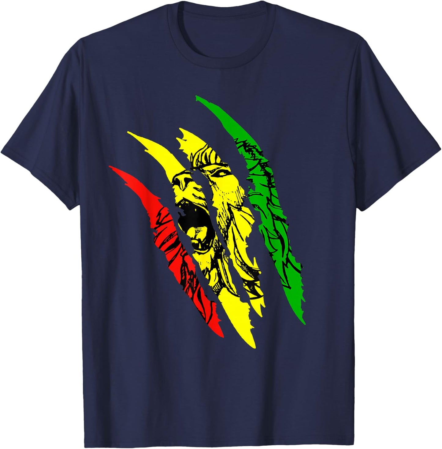 Reggae Lion of Judah T- Jamaican Roots Rasta African T-Shirt - T-Shirt | Navy
