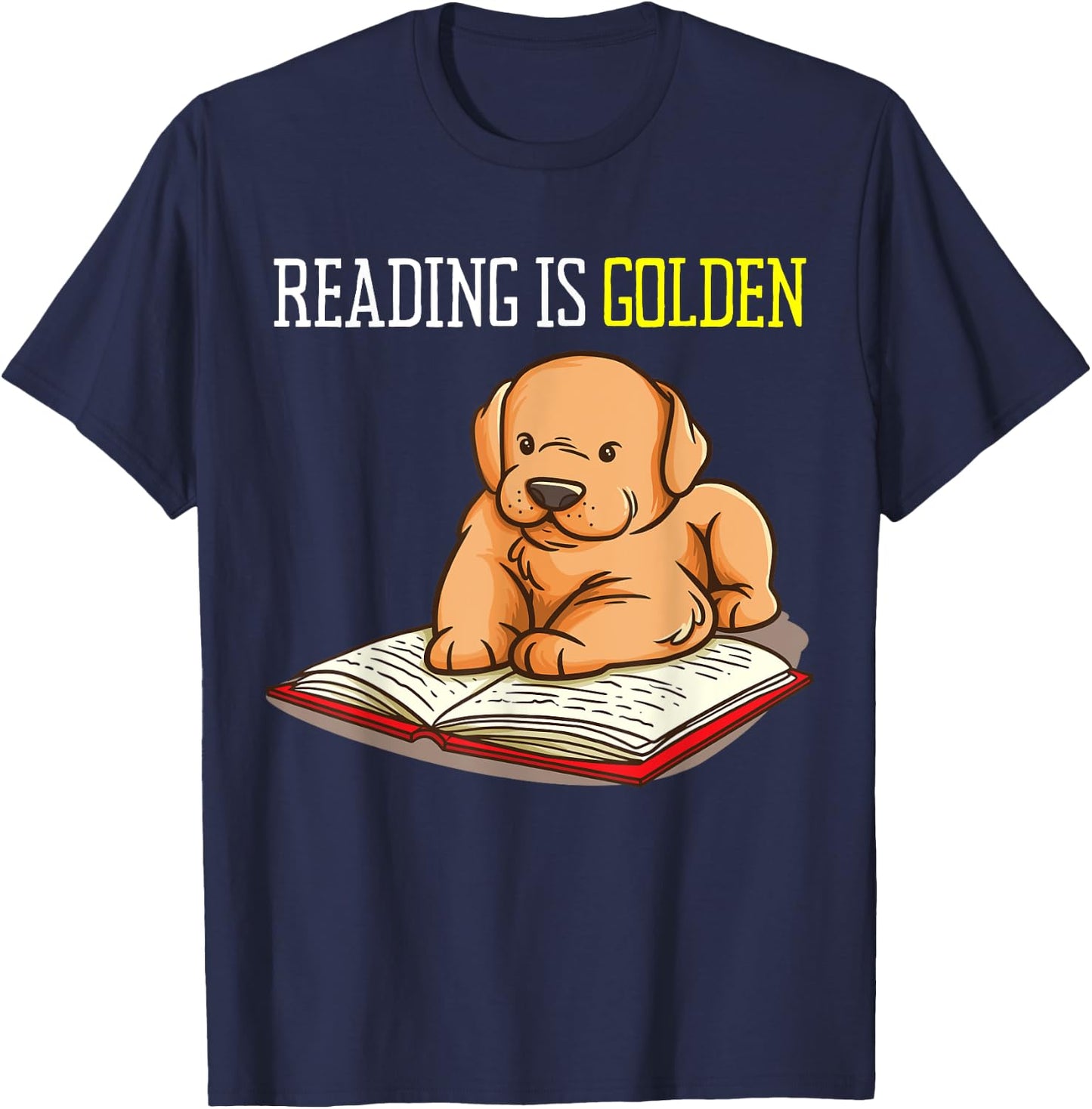 Golden Retriever Book Reading Gift Bookworm Teachers Dog Women Girls Kids T-Shirt - T-Shirt | Navy