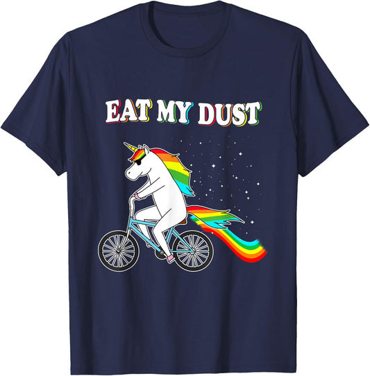 Eat my Dust Funny Unicorn Riding a Bicycle Unicorn Shirt T-Shirt - T-Shirt | Navy