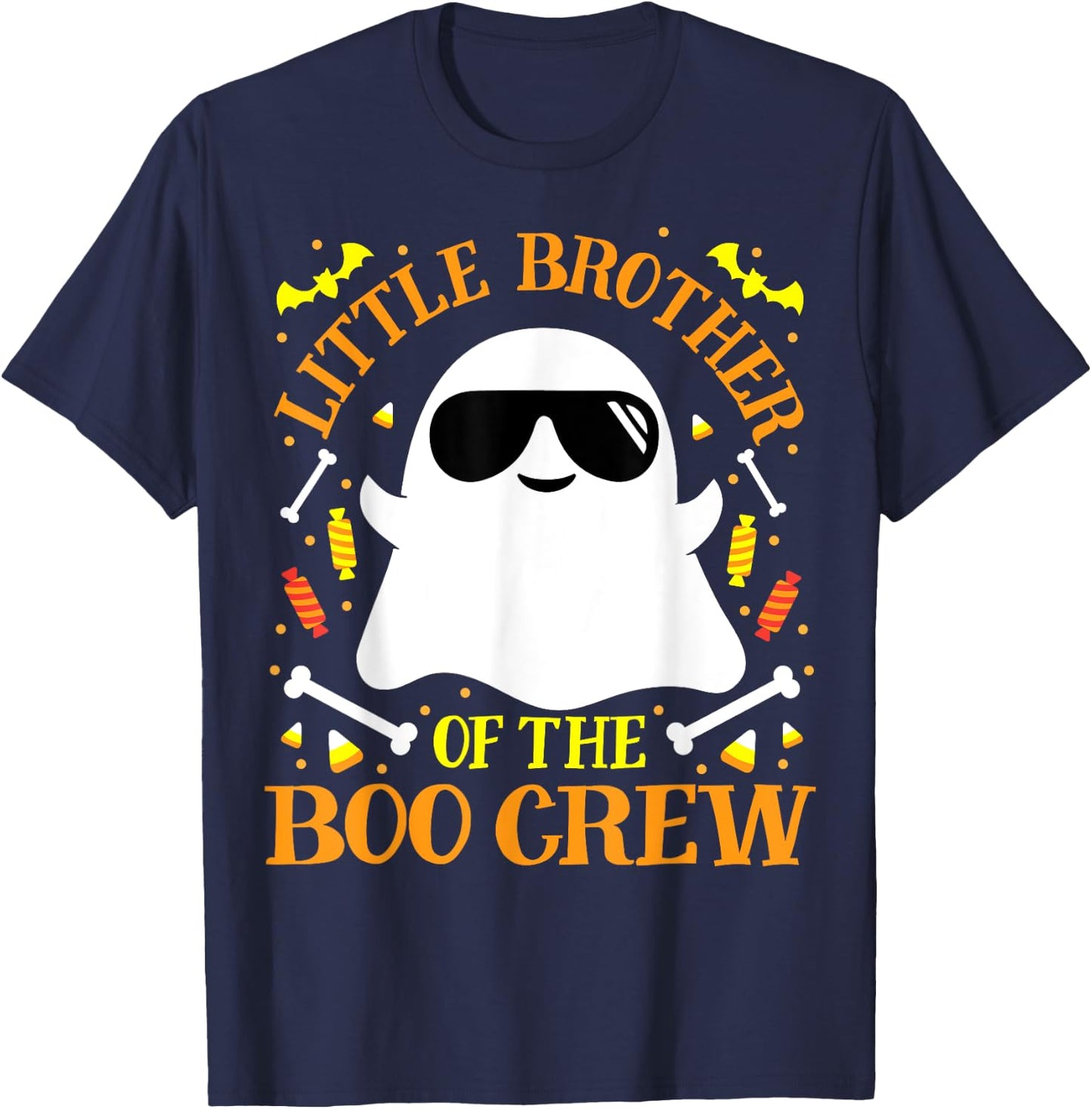 Little Brother Boo Crew Ghost Matching Family Boys Halloween T-Shirt - T-Shirt | Navy