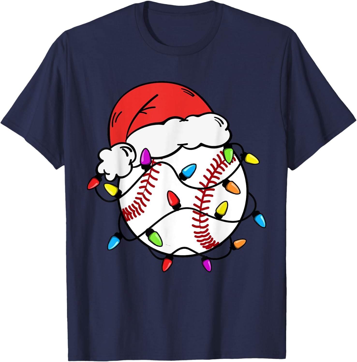 Baseball Santa Claus Hat Christmas Light Baseball Boys Kids T-Shirt - T-Shirt | Navy