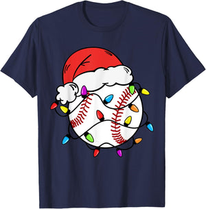 Baseball Santa Claus Hat Christmas Light Baseball Boys Kids T-Shirt - T-Shirt | Navy