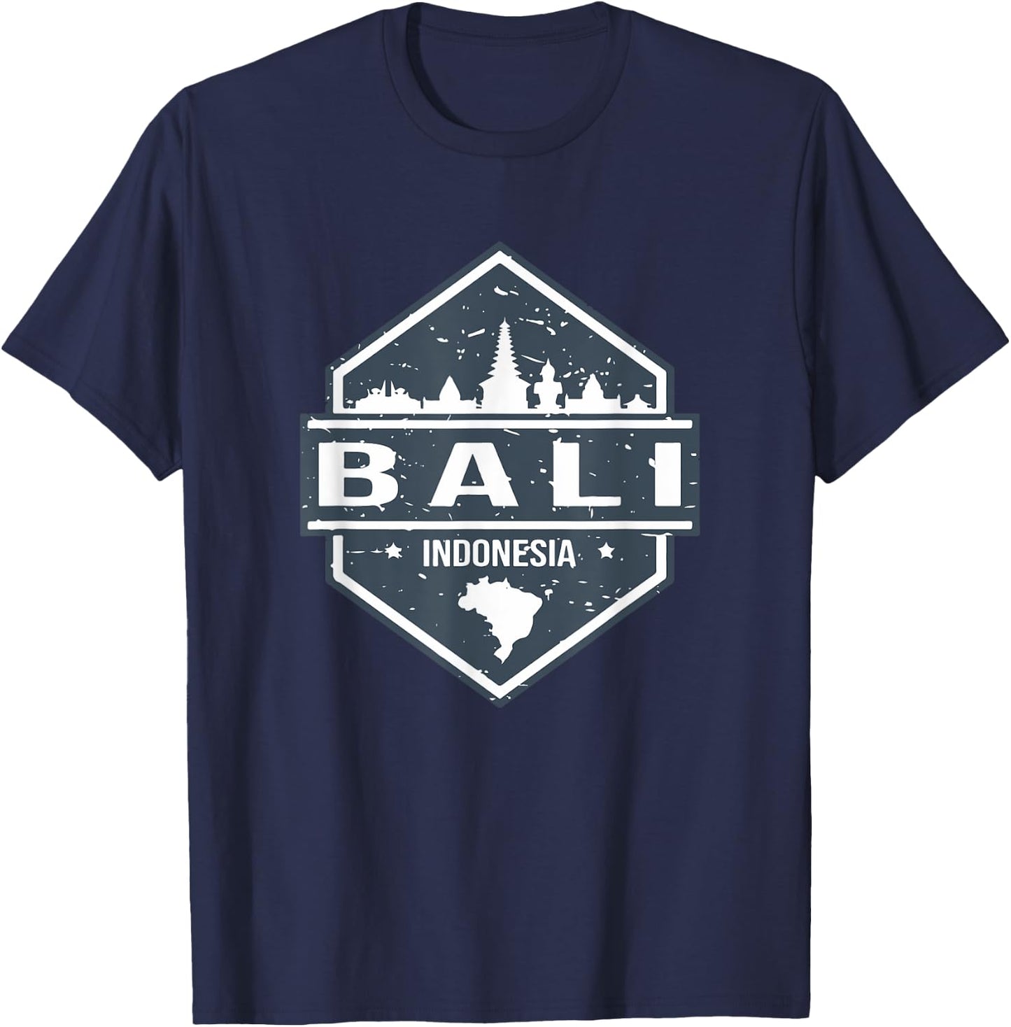 Bali Indonesia Design With Bali Island And Silhoutte of City T-Shirt - T-Shirt | Navy