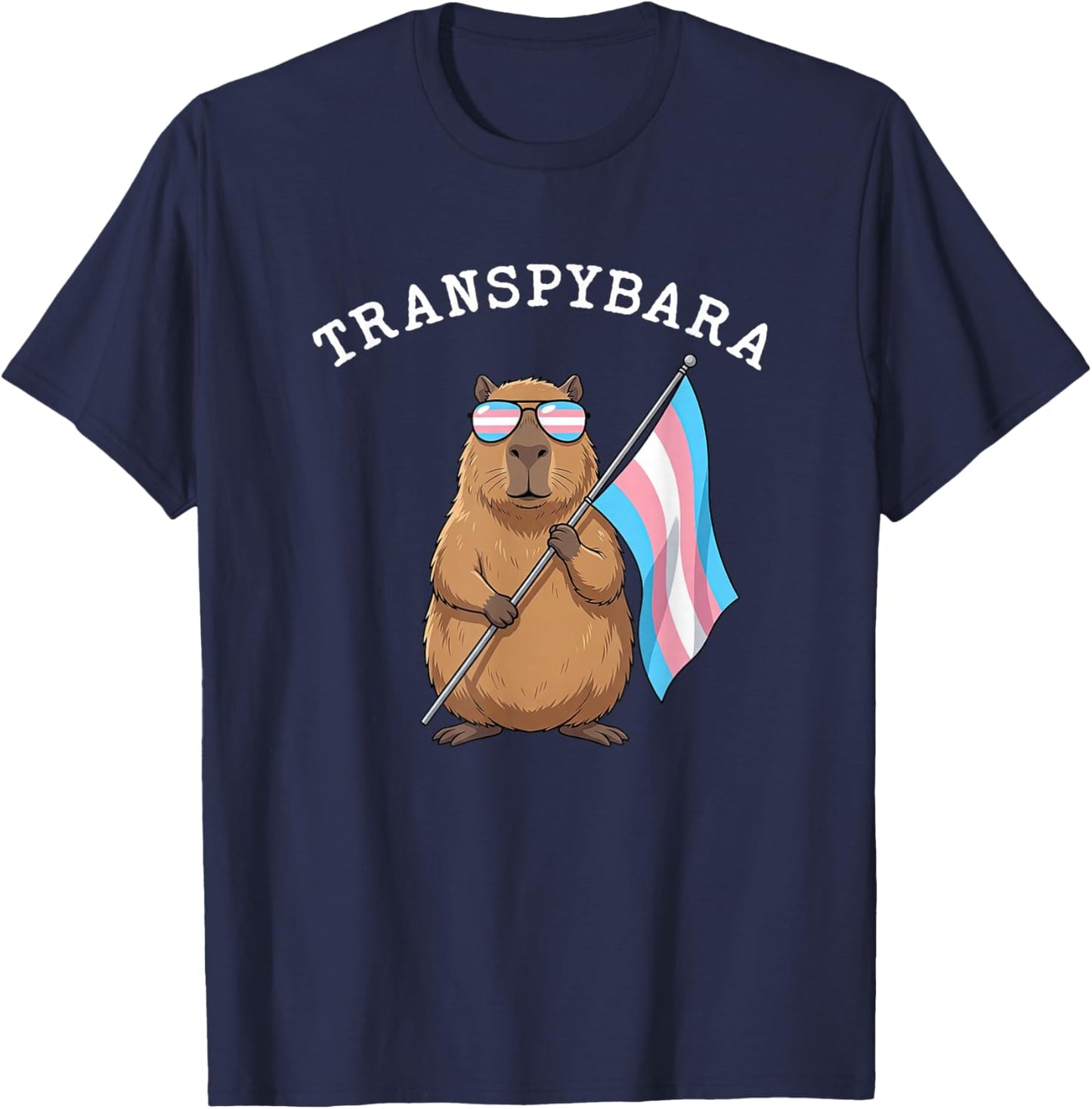 Transpybara Transgender Capybara LGBTQ Pride Trans Flag T-Shirt - T-Shirt | Navy