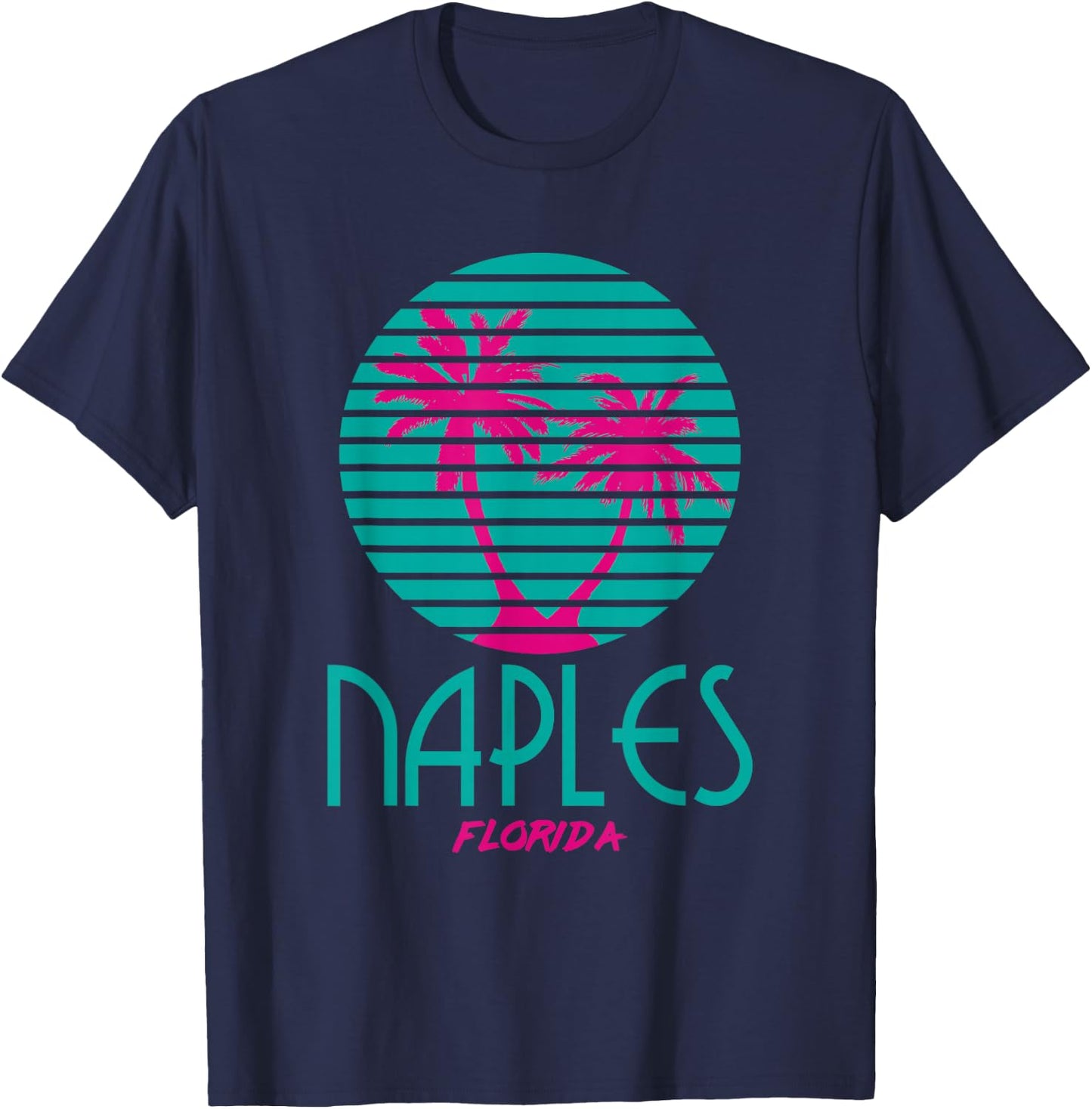 Naples Florida T Shirt Souvenirs 80s FL Palm Trees T-Shirt - T-Shirt | Navy