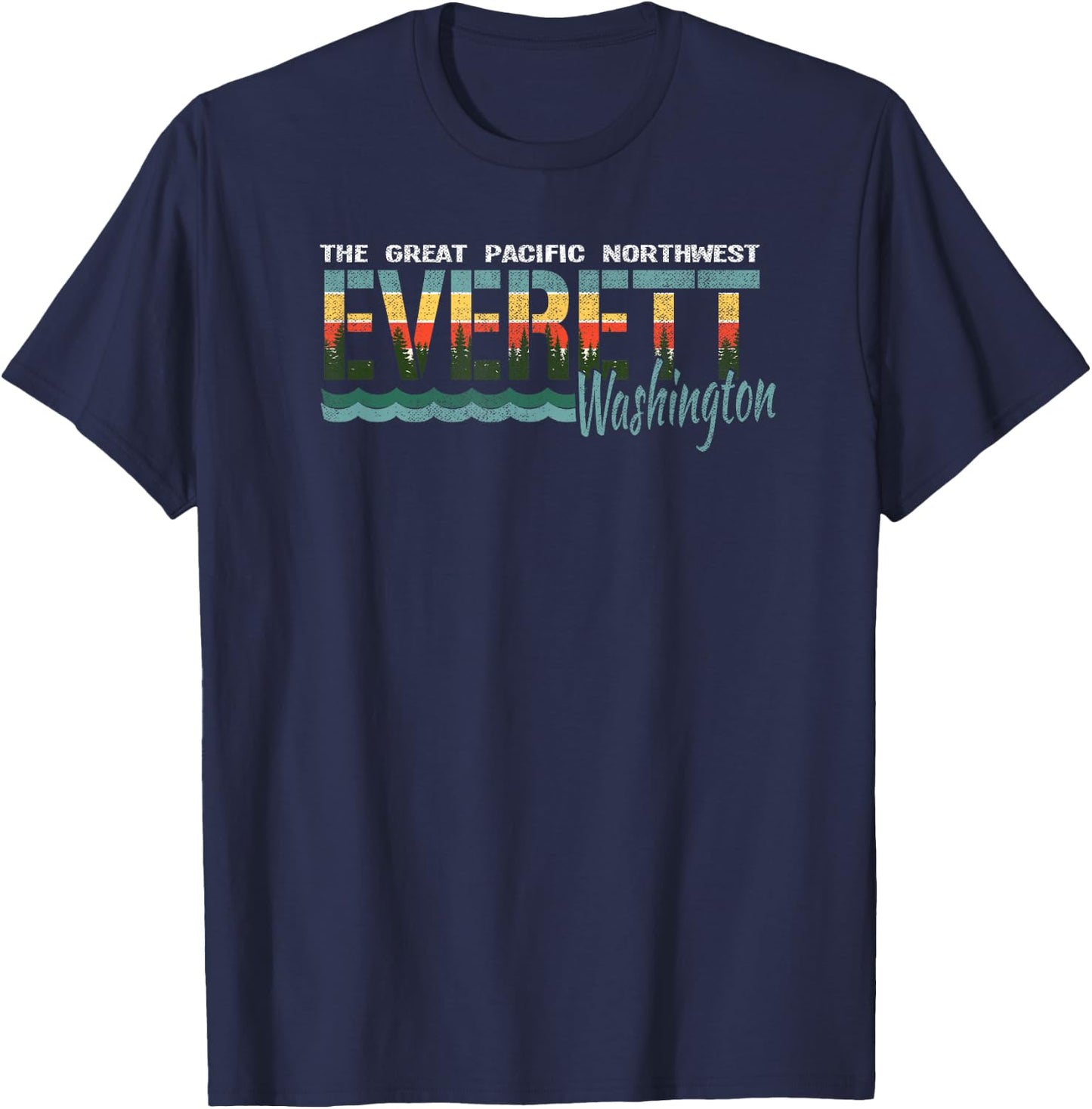Distressed Retro Everett WA Pacific Northwest Shirt PNW T-Shirt - T-Shirt | Navy