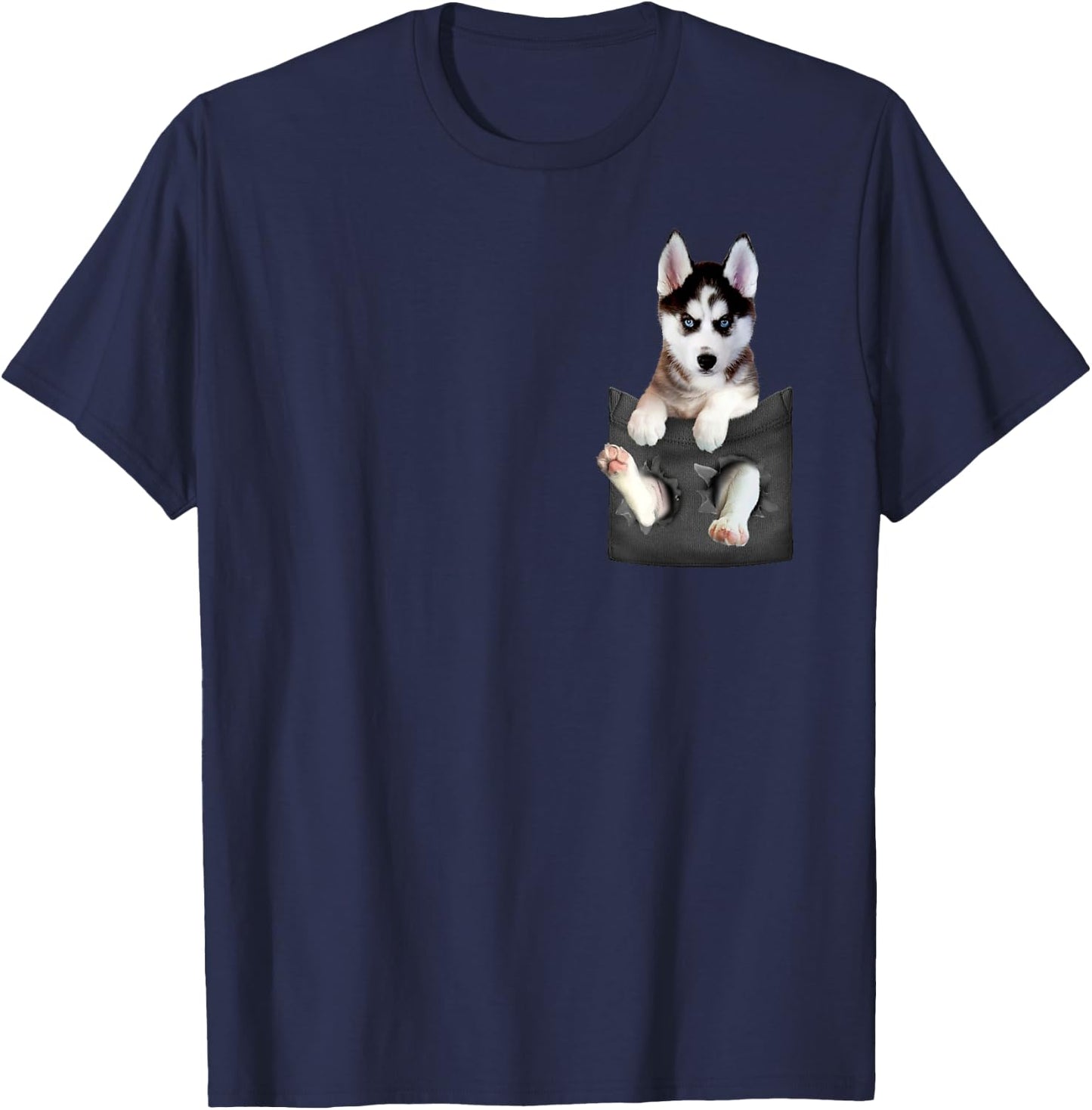 Siberian Husky In Pocket Puppy T Shirt T-Shirt - T-Shirt | Navy