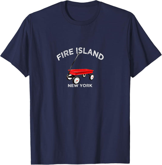 Fire Island Red Wagon New York Barefoot Beach Summertime T-Shirt - T-Shirt | Navy