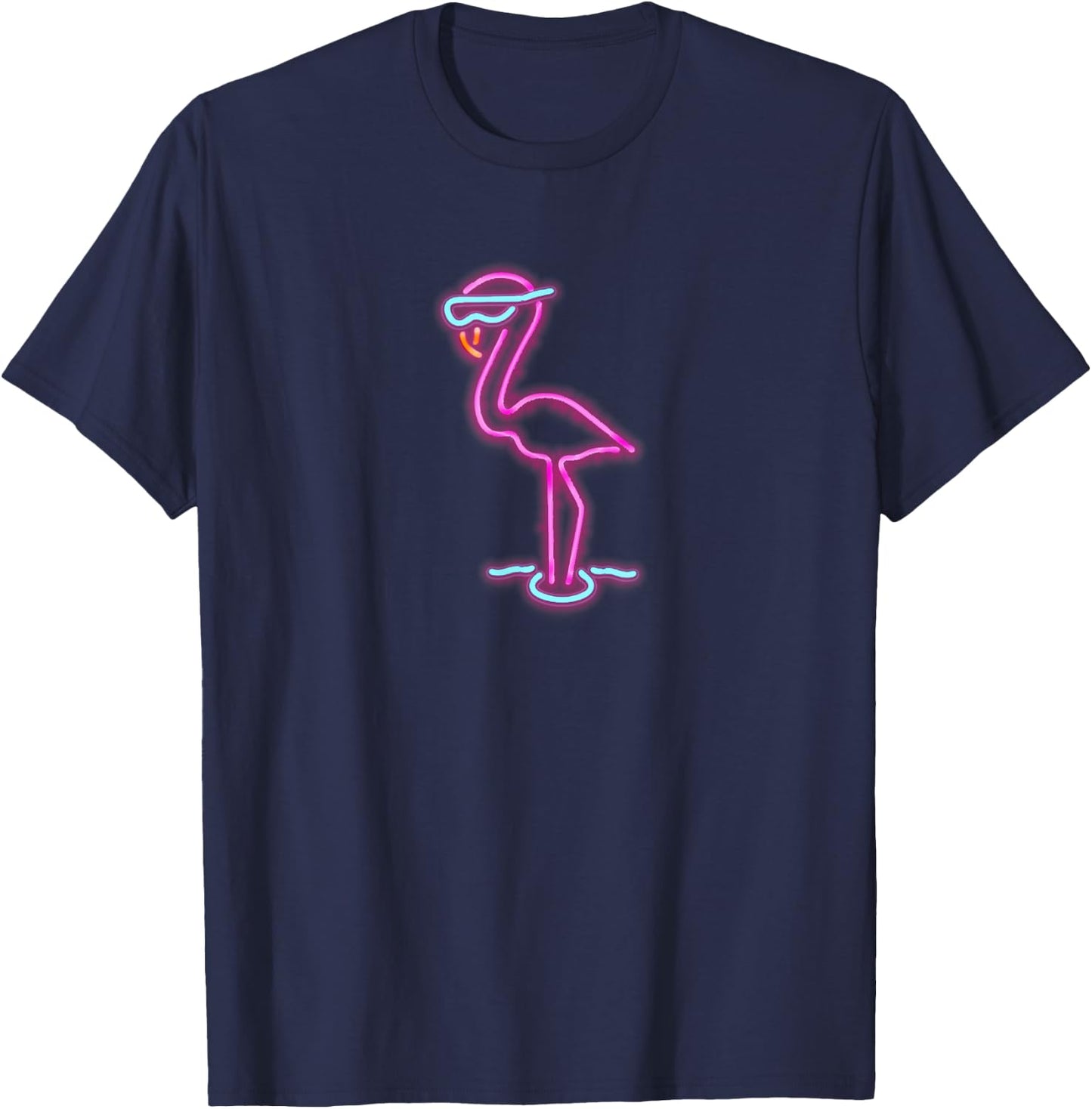 Retro Neon Flamingo T Shirt 80s 90s Vaporwave by MCMA T-Shirt - T-Shirt | Navy