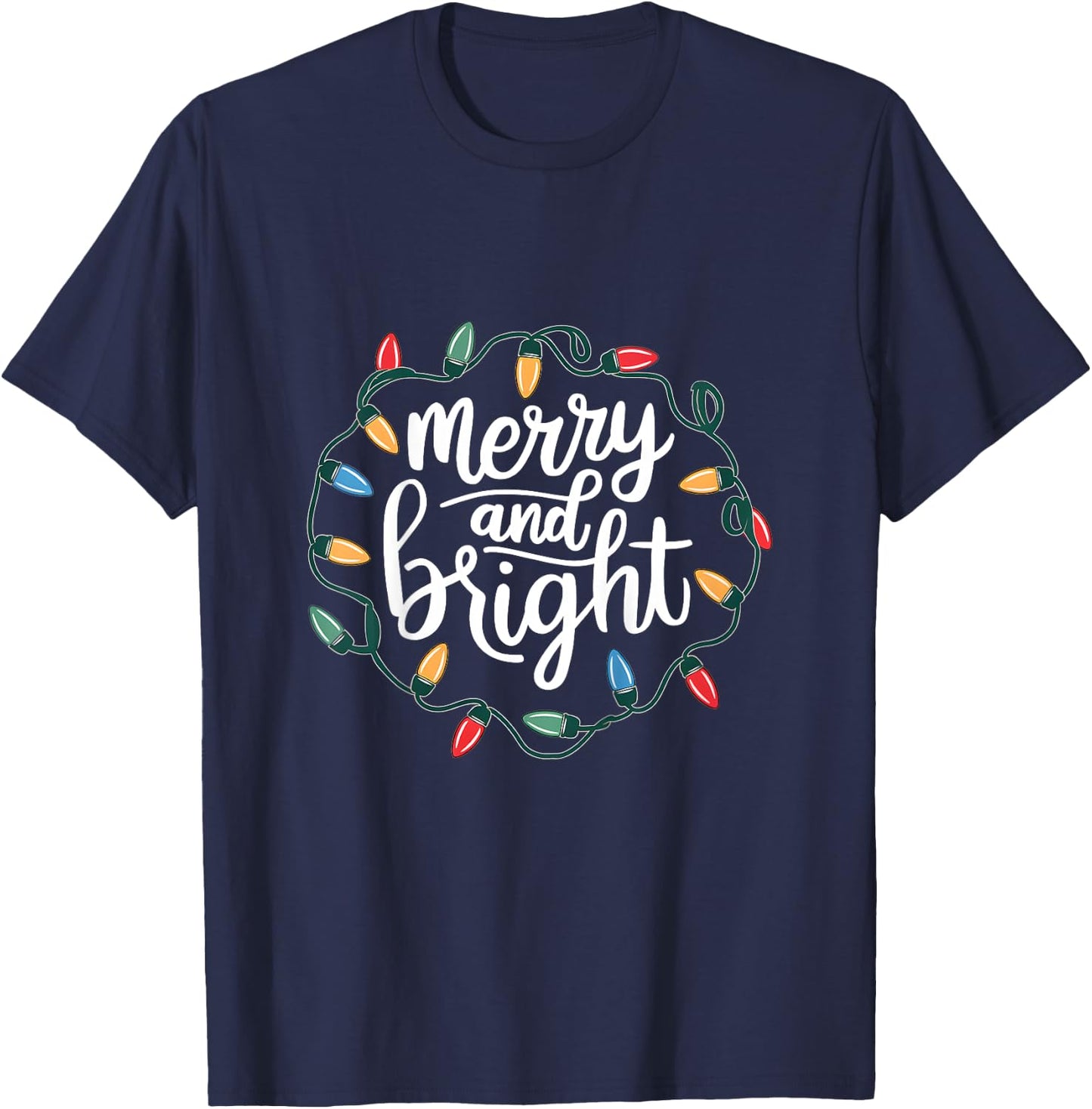 Kids Girls Merry And Bright Shirt Kids Little Girl Christmas T-Shirt - T-Shirt | Navy