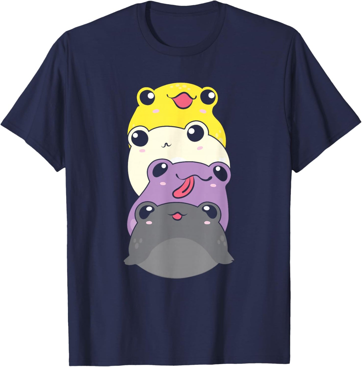 Nonbinary Flag Color Cute Frogs Subtle Enby Pride T-Shirt - T-Shirt | Navy