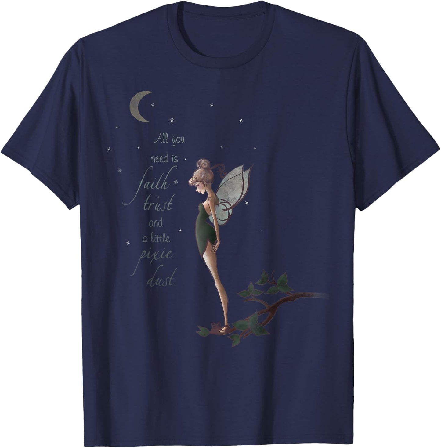 Disney Peter Pan Tinker Bell Moon Quote Art Graphic T-Shirt - T-Shirt | Navy