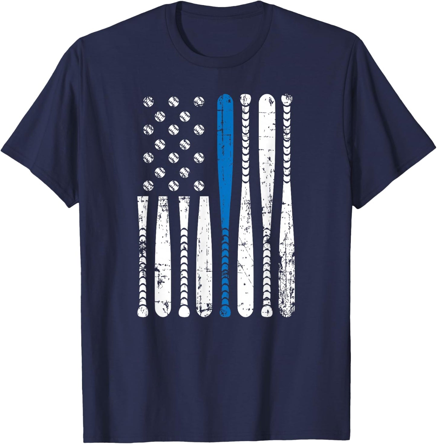 Thin Blue Line LEO USA Flag Police Support Baseball Bat T-Shirt - T-Shirt | Navy